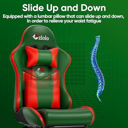 Image of Czlolo Gaming Chair, Lumbar Support Massage Computer Chair, High Back Gamer Chair, with Footrest and Headrest, Lumbar Pillow, Recline, Wide Seat, Gaming Chairs for Christmas /Birthday Gifts, Green