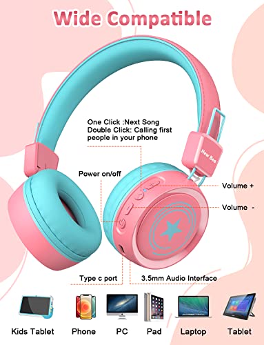 Image of New Bee Kids Headphones Wired for School with Microphone KH20 HD Stereo Safe Volume Limited 85dB /94dB Foldable Lightweight for Girl /Mac /Android /Kindle /Tablet /Pad (Pink)