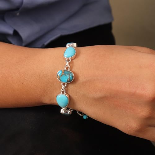 Bracelet en argent sterling et superbe turquoise véritable d'exception