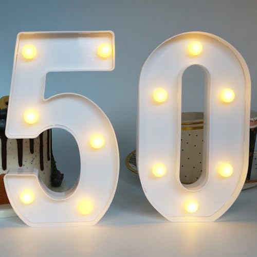 Image of H:7.88 inches Light Up Numbers 50 Sign for Wedding Anniversary, 50th Birthday Party Decorations for Women, 50th Birthday Centerpieces Table Decorations for Men