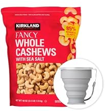 MORALZA Kirkland Signature Fancy Whole Cashews With Sea Salt 40 oz - 2.5LB Item 1390413 Bundle with MORALZA Silicone Collapsible Cup 200ml - 2 Items