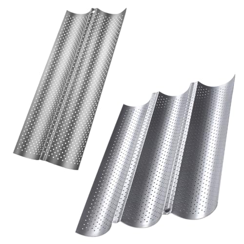 TOGEVAL 2 piezas Molde para Pan Baguette Perforado Antiadherente Bandeja Horno Cocina Profesional para Panadería Hogar Pan Francés