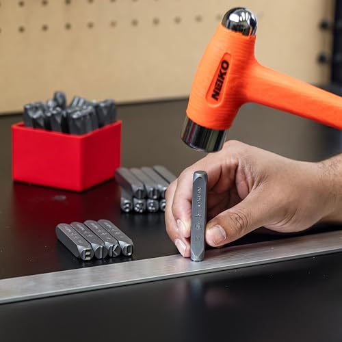Image of NEIKO 02625A Number and Letter Punch Set with Heat-Treated Steel Punches, Imprinting & Arts and Crafts, 5 /16 inch (8MM) Shaft, 36 Pc Stamp Set, Uppercase Letter & Number Punch Set (A-Z / 0-8 / inch& inch Symbol)