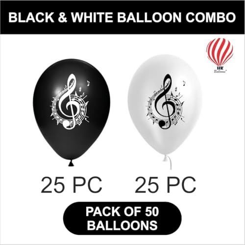 Image of Hk Balloons Music Them Balloons Black & White Them For Birthday Baby Shower Wedding party Musician Party Supplies Decoration Item Balloons 50Pcs