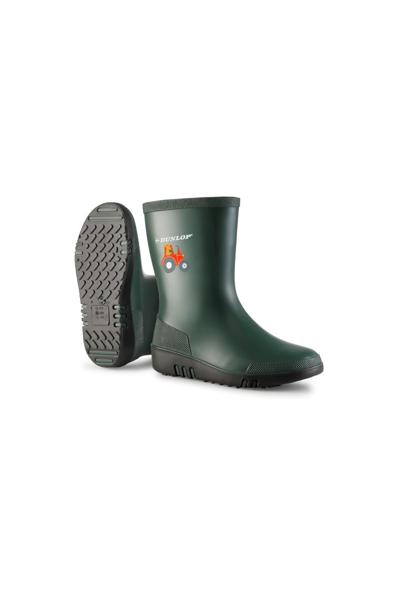 DUNLOP Mini Kids' Wellies, Waterproof, PVC, Green/Black, UK 4