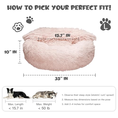 Image of Himax Dog Beds for Large Dogs, Donut Dogs Beds with Blanket Attached, Calming Dog Bed Washable (20 inch /26 inch /35 inch) Beige