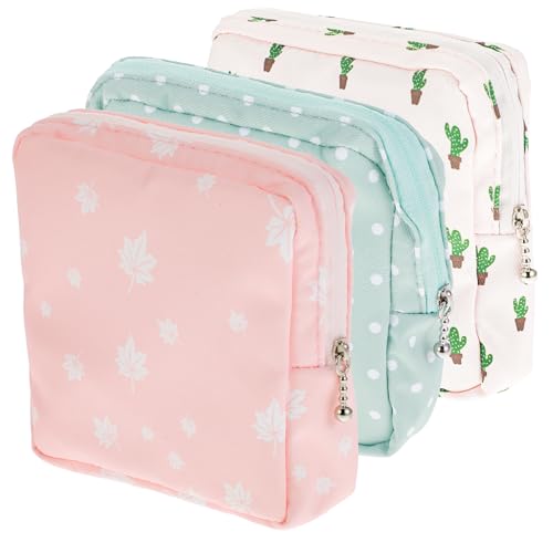 Image of Period Pad Bag 3 Pcs Sanitary Napkin Storage Bags Small Tampon Feminine Period Care Product Holder Menstrual Products Hygiene Pack Cute Pads Portable Organizer Purse for Women