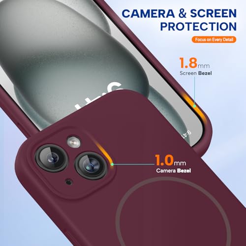 Image of Miracase Magnetic for iPhone 15 Plus Case, [Soft Anti-Scratch Microfiber Lining], Compatible with MagSafe, Liquid Silicone Shockproof Drop Protection Phone Case for 15 Plus, Wine Red