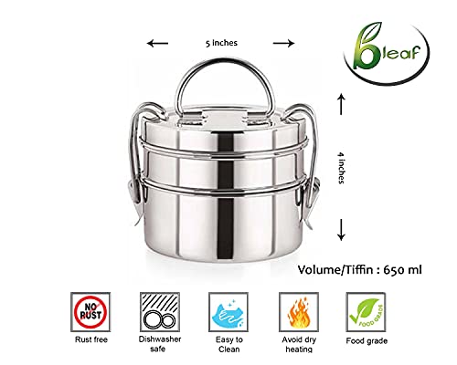 Image of BLeaf Stainless Steel-6 Container Lunch Box /Tiffin Box-Food Grade 6 Tier (650ml)