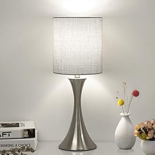 3 Way Touch Control Table Lamp, Dimmable Bedside Desk Lamp with Metal Base Modern Nightstand Lamp Stylish Gray Shade Simple Side Table Lamp for Bedroom, Living Room, Office, Edison Bulb Included