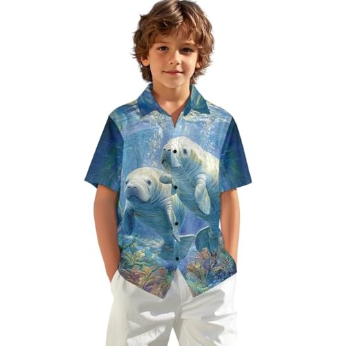 Uourmeti Toddler Boys Hawaiian Dress Shirts Summer Blouse Short Sleeve Button Down Tops