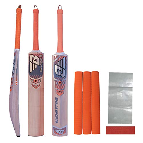 Image of KASHMIRI WILLOW CRICKET BAT ELITE SIZE-6 , BHAJJI BAT GRIP PYRAMID SET OF 3 AND BAT CARE KIT INCLUDING FIBRE TAPE ALONG WITH TOE GUARD