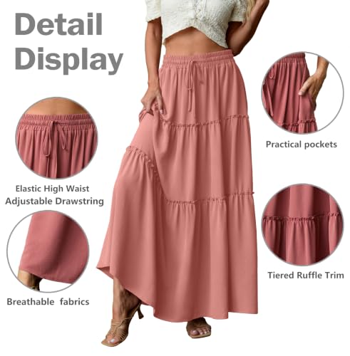 Image of Lepunuo Womens Casual Boho High Waisted Flowy Maxi Skirts Tiered Floral Long Skirts with Pockets for Summer Beach Vacation