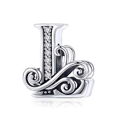 Image of Eternalll Jewellery - Spacer Beads Authentic 925 Sterling Silver Charms Vintage A-Z Letter Alphabet Charms for Bead Bracelets Women Charm Diy Jewelry