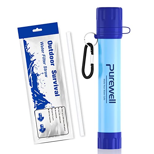 Purewell Filtre À Eau Portable,Personnel Purificateur de 0.01Microns 4 Etapes système de Filtration d'eau Enlèvent 99,99% de Substances Nocives, Pour Camping Randonnée Voyager
