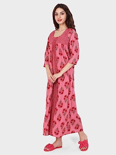 Image of Evolove Women's Cotton Long Maxi Night Gown Nighty Dress with Pocket & Stylish Button, Super Soft Comfortable (LNG-Button)