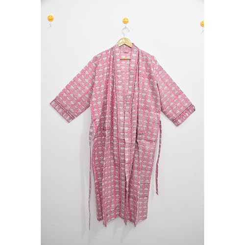 Image of Hand block print Cotton Kimono bikini cover up,Indian Hand block print Cotton Bath Robe,Swim Wear,Nighrwere Dressing Gown