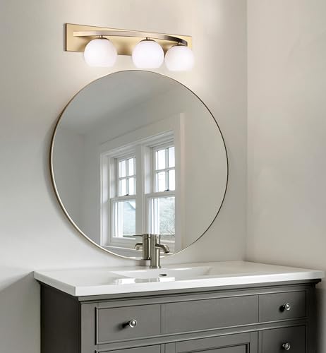 Canarm Monroe 24" 3-Light Mid-Century Modern Gold Bathroom Vanity Light with White Glass Shades, Wall Sconce for Mirror & Powder Room by Canarm - Used condition - Image 3