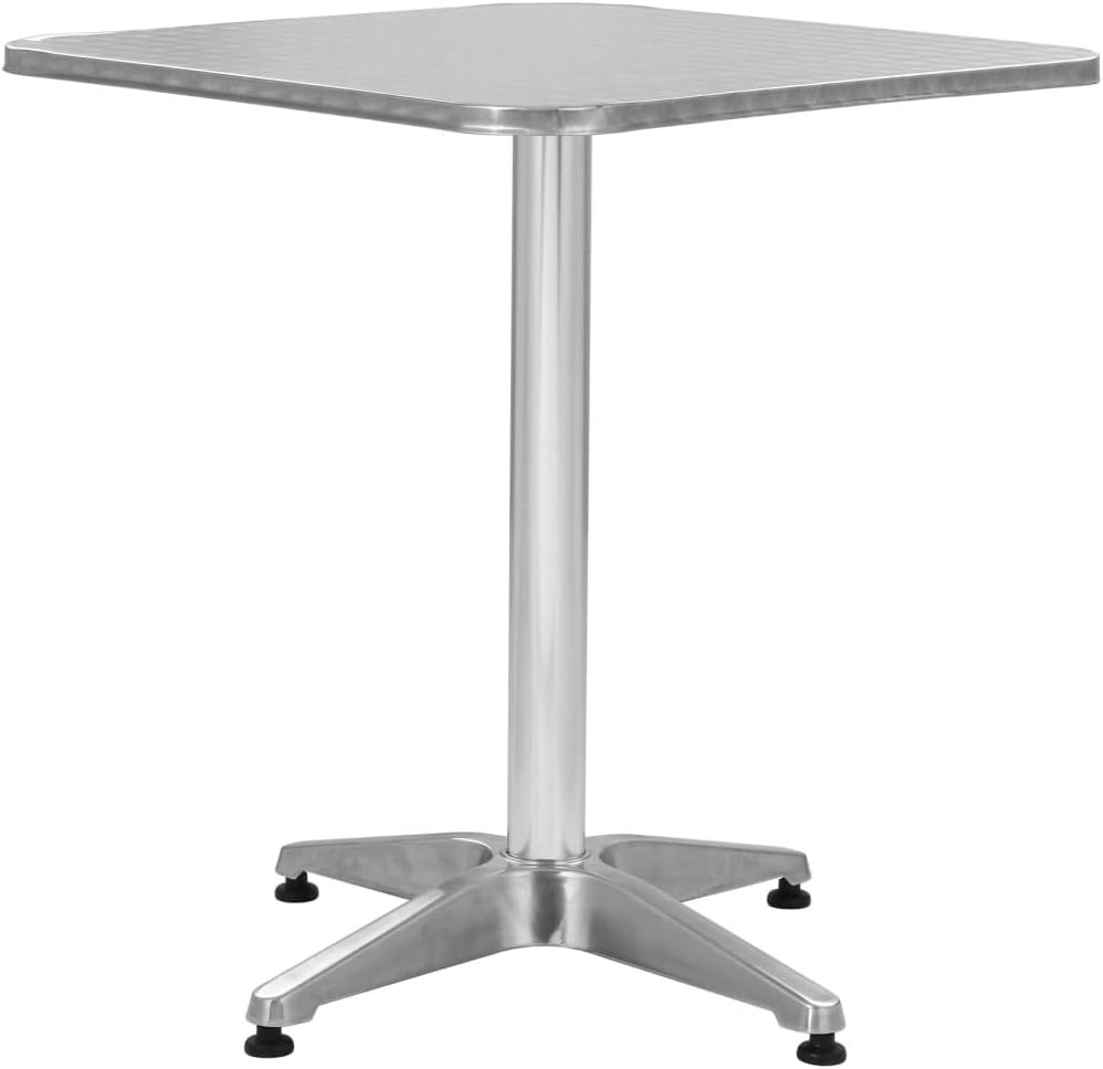 vidaXL Garden Table Outdoor Table Dining Table Water Proof Balcony Patio Bars Bistros Restaurants Home Easy to Move Silver 60x60x70cm Aluminium
