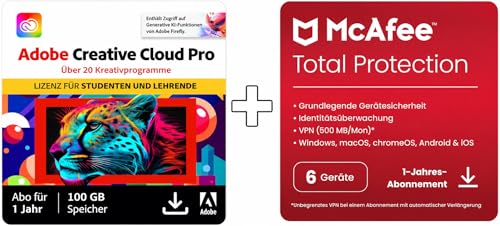 Adobe Creative Cloud All Apps Students & McAfee Total Protection 2026 | 6 Geräte |12 Monate | Digitaler download | Aktivierungscode per Email