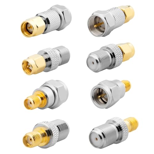 Image of Anina 8 Pcs F Type to SMA Male Female Coax Connector Gold Plated Brass RF Coaxial Adapters for WiFi, CB /Amateur /Ham Radio Antenna, Walkie Talkie