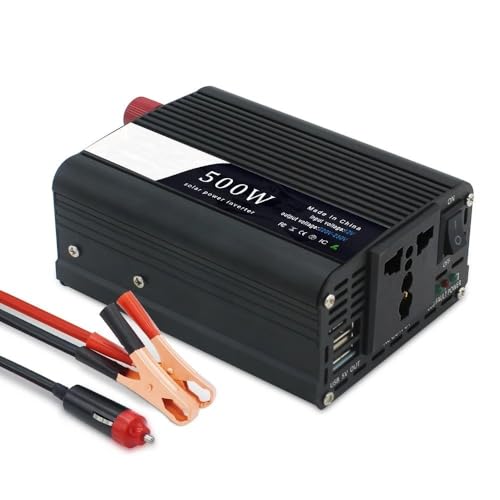 Power Inverter Inversor Coche 300 W 500 W CC 12 V CA 220 V Exteriores Portátil Conversor Encendedor Cigarrillos Enchufe UE/Universal Inversor(Black 500W Universal)