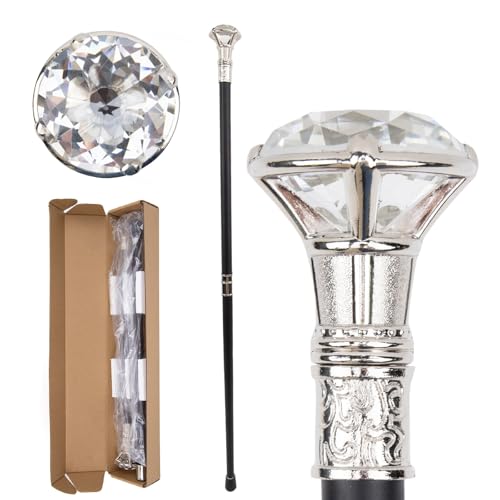 Canne en métal de luxe avec tête cristal diamant style sceptre royal 91cm