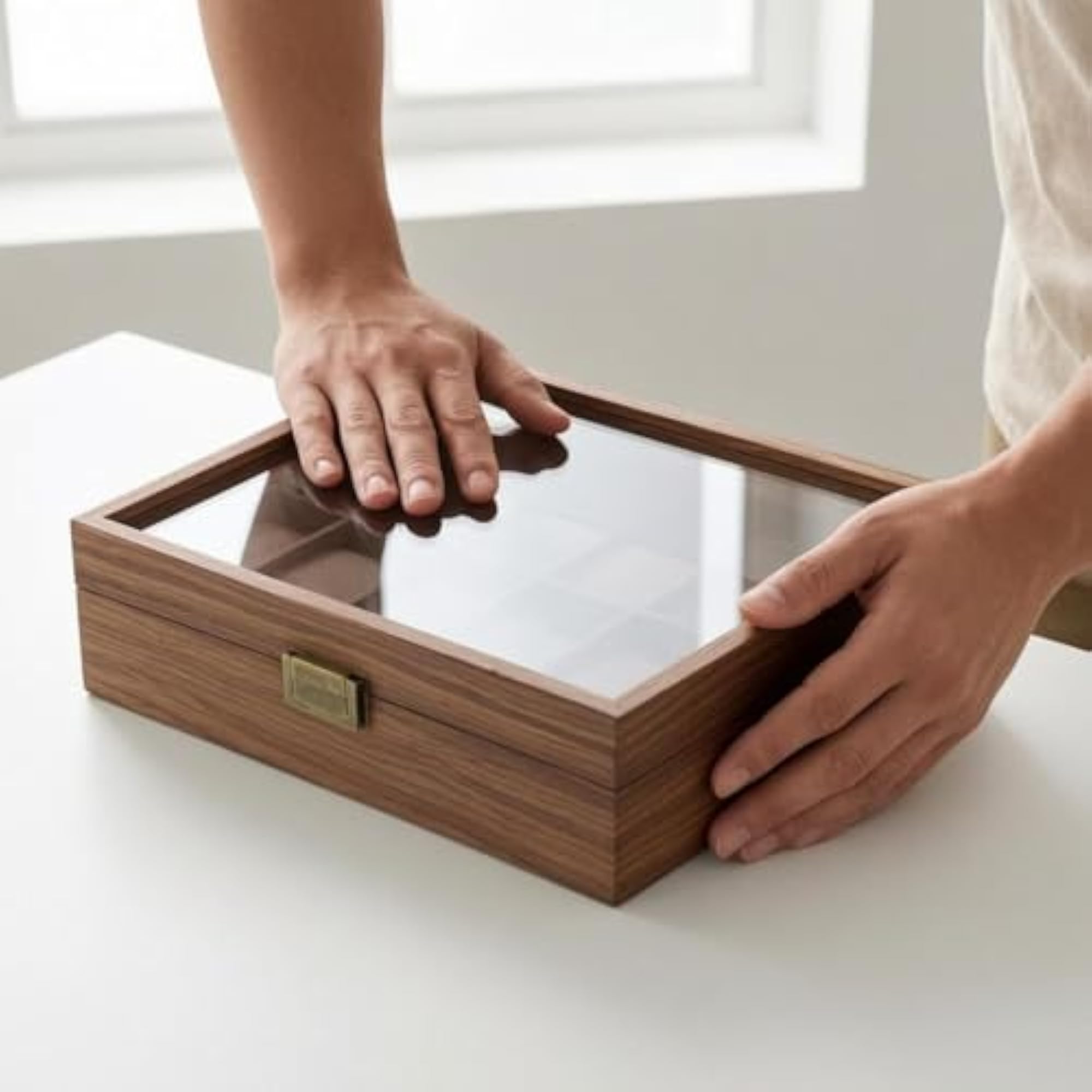 Compartmented Wooden Watch Box, Walnut Tone, 12 Slots