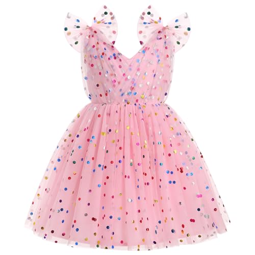 Image of IMEKIS Toddler Kids Girls Butterfly Dress Sparkle Sequins Tulle Wedding Formal Birthday Dresses 2-10T