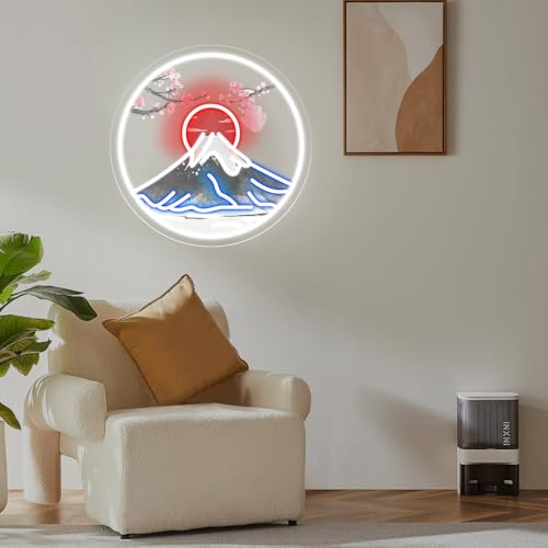 Image of Spring Fuji Mountain Neon Sign, Japanese Mountain Led Light, Sunset Decor Wall, Landscape Neon Sign, Fuji Wall Decoration, Mountain Sign, 14 inchx14 inch