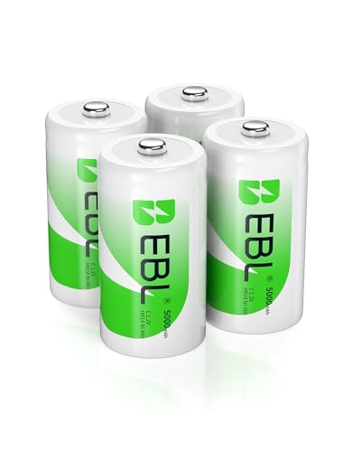 EBL Baby C Akku 5000mAh - NI-MH wiederaufladbare Batterie 4er Pack mit Aufbewahrungsbox 1 2V Typ C Akku