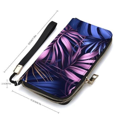 Monstera Palm Tree Leaves Blue Pink PU Leather Clutch Long Bifold Wallet, Coin Purse Credit Pass Case, Durable Card-Holder Money Storage for Women Men2