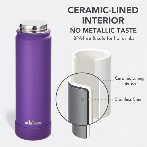 Image of Mininoo 24 oz Insulated Ceramic-Lined Water Bottle with Straw, Purple