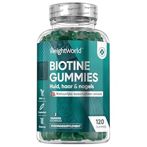 Biotine Haar Gummies 5000 mcg – Voor Haar, Huid & Nagels – Met Vitamine B8, Vitamine B12 en Vitamine C voor glanzend en sterk haar – 120 Gummies met Bessensmaak – 2 maanden voorraad – Van WeightWorld
