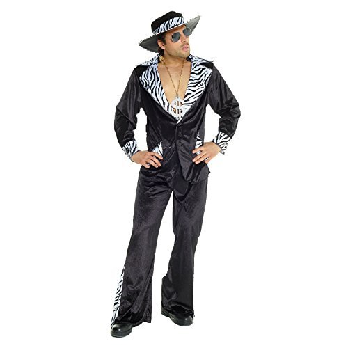 Morph Schwarzes Pimp Kostüm für Herren, 70er Jahre Outfit, Perfekt für Vegas und Halloween, XL