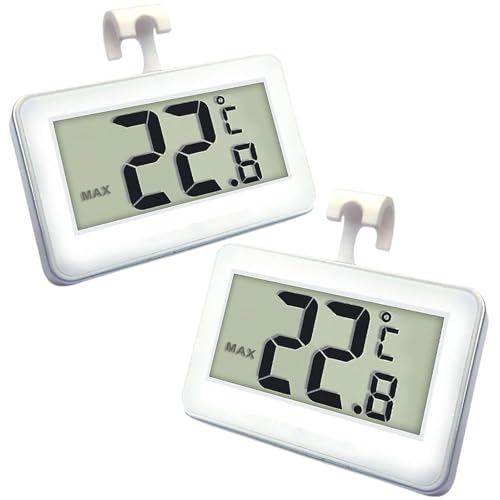 Fridge Thermometer Digital Refrigerator Thermometer, Suplong 2 Sets Digital Waterproof Fridge Freezer Thermometer With Easy to Read LCD Display (White-2)