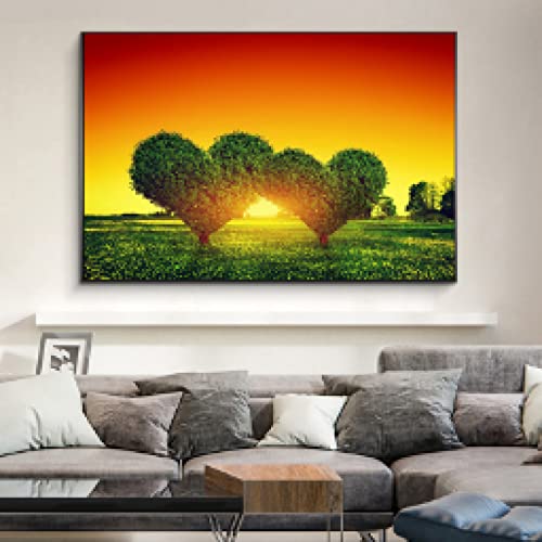 Art moderne papillon en coeur arbre 60x80cm toile aux couleurs vives