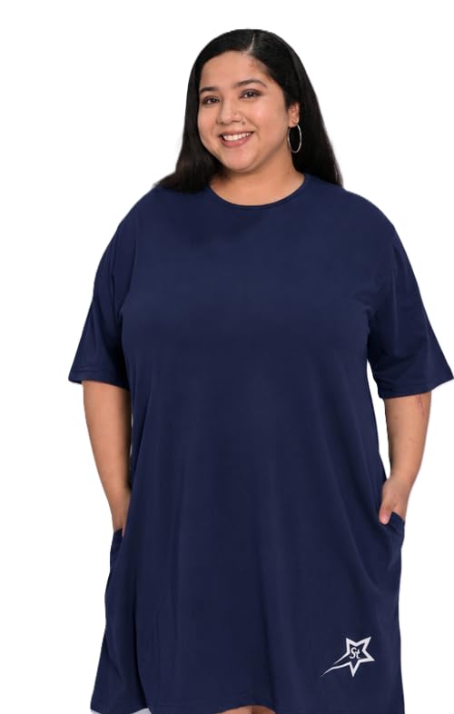 Women Cotton Free Size Knee Length T-Shirt with 2 Pockets | Suitable for L-7XL Body Size-image-33