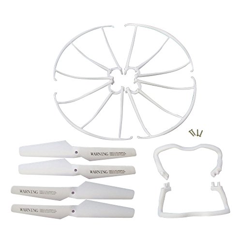 Coolplay Spare Parts for Syma X5C X5 4pcs Main Blade Propeller & 4pcs Propeller Protectors Blades Frame & 2pcs Landing Skid Included 4pcs Mounting Screws-White