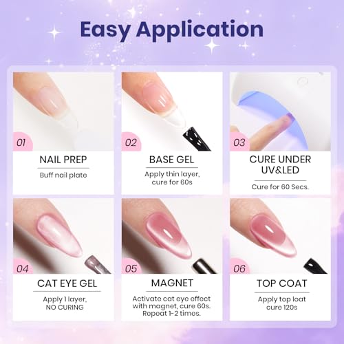Image of Beetles Romantic Galaxy Cat Eye Gel Nail Polish Set - 6 Colors Glitter Gel Polish Kit Pink Blue Purple Red Green Velvet Gel Magnet Soak Off UV French Nail Art Manicure Spring Summer Gift for Women