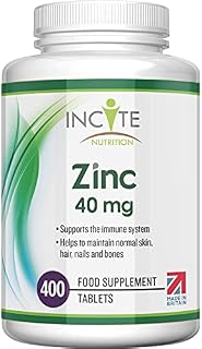Zinc 40mg | 400 Premium Zinc Tablets Over 12 Months Supply | Maximum Strength Quality Pure Zinc Tablet | Suitable for Vegetarian & Vegans | Made in The UK by Incite Nutrition®