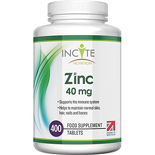 Zinc 40mg | 400 Premium Zinc Tablets Over 12 Month’s Supply | Maximum Strength Quality Pure Zinc Tablet | Suitable for Vegetarian & Vegans | Made in The UK by Incite Nutrition®