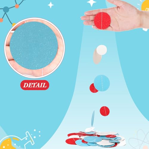 Image of Outus 5 Pieces Colorful Circle Garland Banner Hanging Paper Dot Decorations for Classroom, Birthday Party, Baby Shower, Wedding Backdrop & Photo Booth Graduation Decor (Light Blue,White,Red)