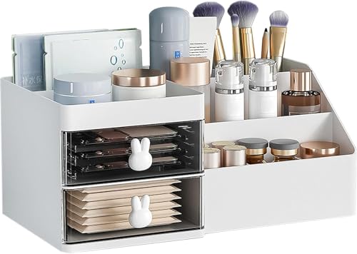 DUOJIN Make Up Organizer Kosmetik Aufbewahrungsbox Schminktisch Kosmetik Organizer mit Schublade, Make-up Schminkbox mit Schubladen für Dresser, Schlafzimmer, Badezimmer (weiß)