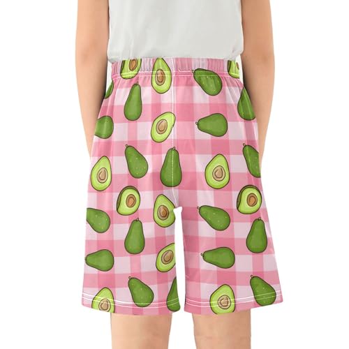 Pink Checked Avocados Sleep Shorts Summer Pajama Shorts Elastic Waist Sleep Bottoms with Pockets 6-14 Years2