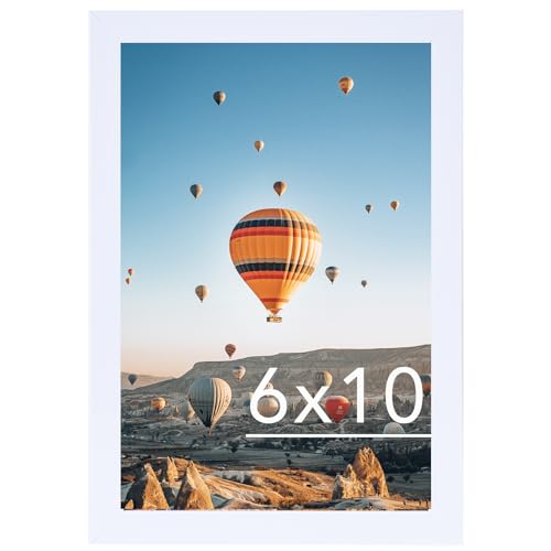Image of JCJMY 6x10 Picture Frame White for Wall Hanging or Tabletop, Wall Mounting Horizontally or Vertically, 6 x 10 Wall Gallery Poster Photo Frame with Shatter Resistant Plexiglass, White