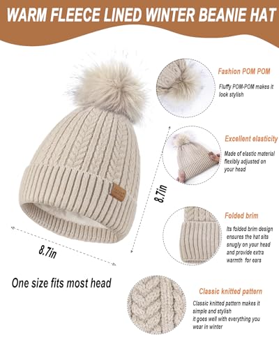 Winter Beanie Hat Scarf Gloves Set for Women Men Fleece Lined Hat Pom Pom Touchscreen Gloves Cold Weather2