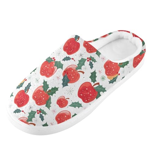 Fuzzy Memory Foam Slippers for Women/Men Apple Snow Pattern Fluffy Winter House Shoes Indoor and Outdoor