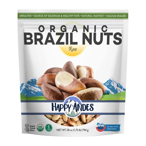 Happy Andes Real Organic Vacuum Sealed, Brazil Nuts 1.75 lbs -Non-GMO, Raw Whole nuts, Resealable bag, Low Carb, Keto Friendly, Vegan Snack, Unsalted, Natural Snack