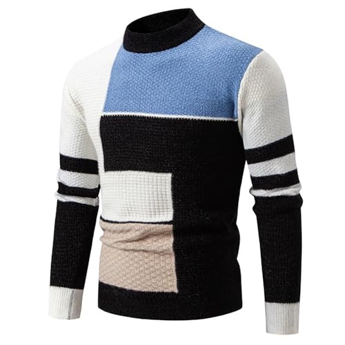 Men Sweater Comfortable Soft Knitted Top Temperament Casual Trend Solid Color Pullover All-Match High Neck Slim Fit Long Sleevedsweater E-Black L